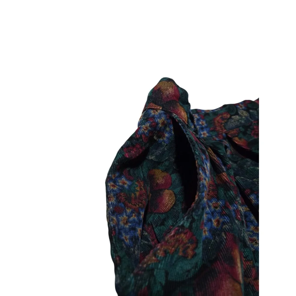 L.L. Bean Vintage Corduroy Floral Fruit Tapestry Midi Skirt Green Red 12 Petite